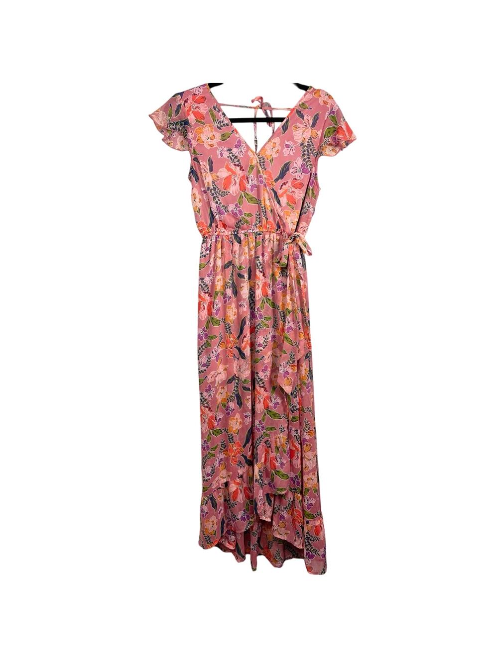 Band of Gypsys Floral Maxi Dress Boho Cottagecore Flutter Sleeve S